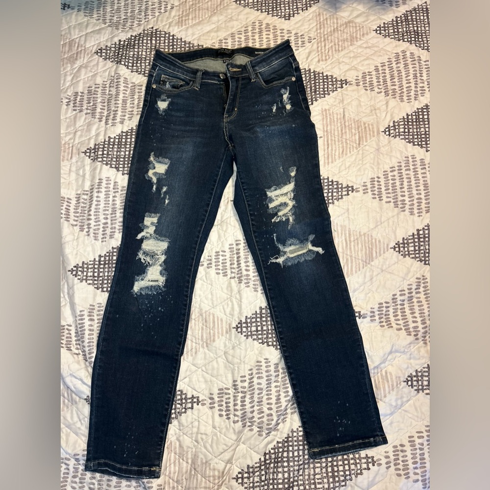 Judy Blue Dark Distressed Boyfriend Jeans